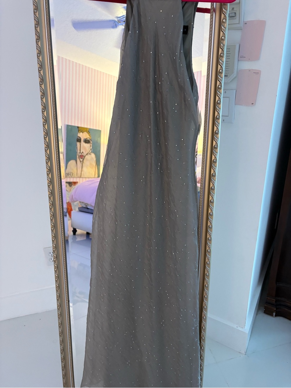 Zara sheer lined high neck gray long dress XS